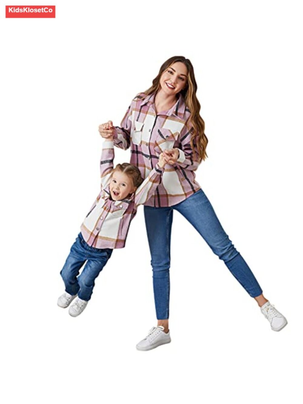 Mommy & Me Matching Plaid Flannel Shirts Long Sleeve Button Down Casual Jacket